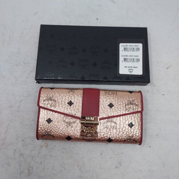 MCM Patricia Large Visetos Champagne Gold Wallet - Picture 1 of 11
